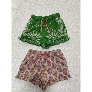 Lot of 2 Mini Boden Girls Ruffle Shorts Size 7Y Green Hummingbird & Pink Floral